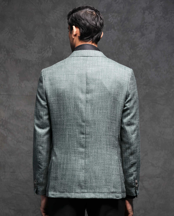 Rare Rabbit Men's Drew Olive Polyester Viscose Fabric Notch Lapel Single Breasted Tailored Fit Textured Blazer