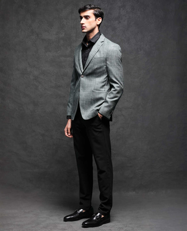 Rare Rabbit Men's Drew Olive Polyester Viscose Fabric Notch Lapel Single Breasted Tailored Fit Textured Blazer
