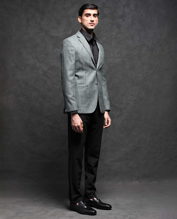 Rare Rabbit Men's Drew Olive Polyester Viscose Fabric Notch Lapel Single Breasted Tailored Fit Textured Blazer