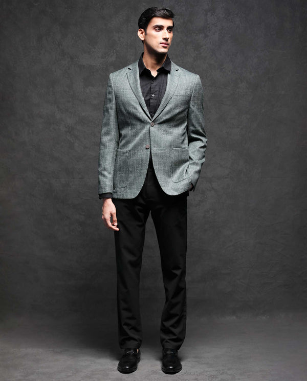 Rare Rabbit Men's Drew Olive Polyester Viscose Fabric Notch Lapel Single Breasted Tailored Fit Textured Blazer