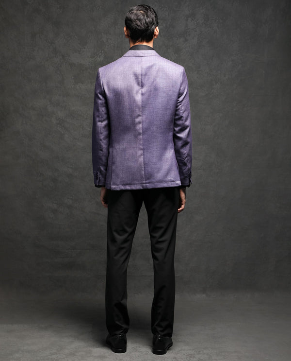 Rare Rabbit Men's Drew Purple Polyester Viscose Fabric Notch Lapel Single Breasted Tailored Fit Textured Blazer
