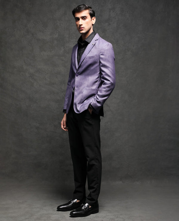 Rare Rabbit Men's Drew Purple Polyester Viscose Fabric Notch Lapel Single Breasted Tailored Fit Textured Blazer
