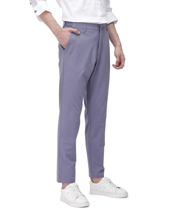 Rare Rabbit Men Driver-2 Dusky Purple Cotton Elastane Fabric Button Closure Plain Trouser