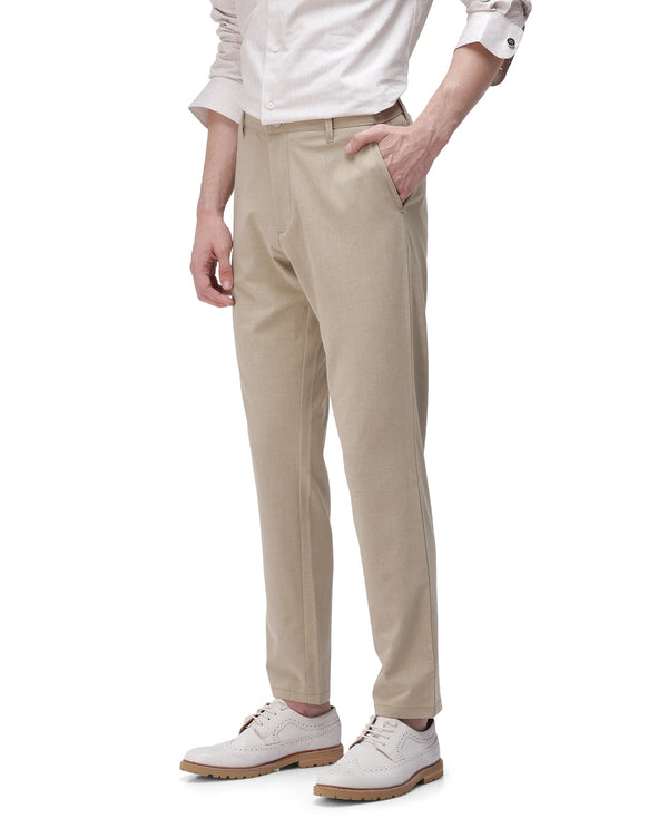 Rare Rabbit Men Driver-2 Khaki Cotton Elastane Fabric Button Closure Plain Trouser