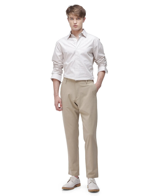 Rare Rabbit Men Driver-2 Khaki Cotton Elastane Fabric Button Closure Plain Trouser