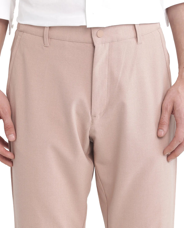 Rare Rabbit Men Driver-2 Peach Cotton Elastane Fabric Button Closure Plain Trouser