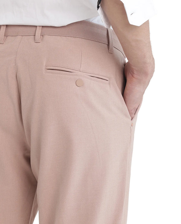 Rare Rabbit Men Driver-2 Peach Cotton Elastane Fabric Button Closure Plain Trouser