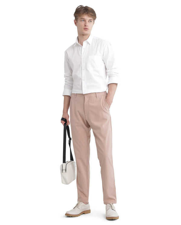 Rare Rabbit Men Driver-2 Peach Cotton Elastane Fabric Button Closure Plain Trouser