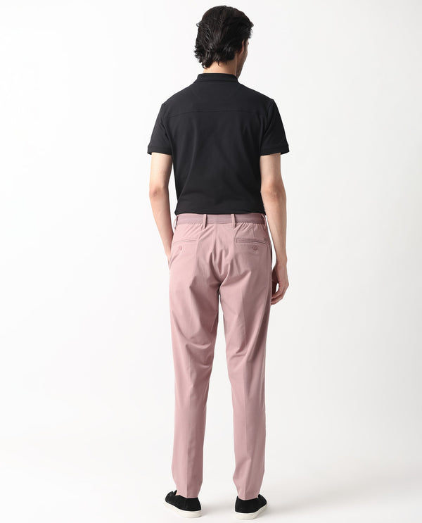 Rare Rabbit Men's Drivers Dusky Pink Mid-Rise Bi-Stretch With Elastic Waistband Regular Fit Trouser