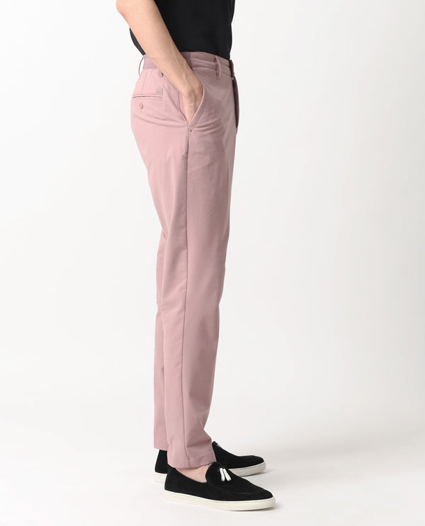 Rare Rabbit Men's Drivers Dusky Pink Mid-Rise Bi-Stretch With Elastic Waistband Regular Fit Trouser