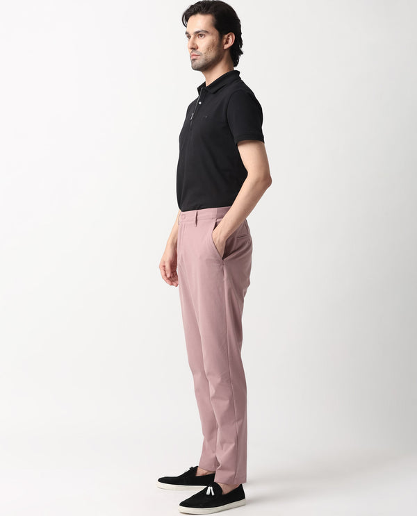 Rare Rabbit Men's Drivers Dusky Pink Mid-Rise Bi-Stretch With Elastic Waistband Regular Fit Trouser