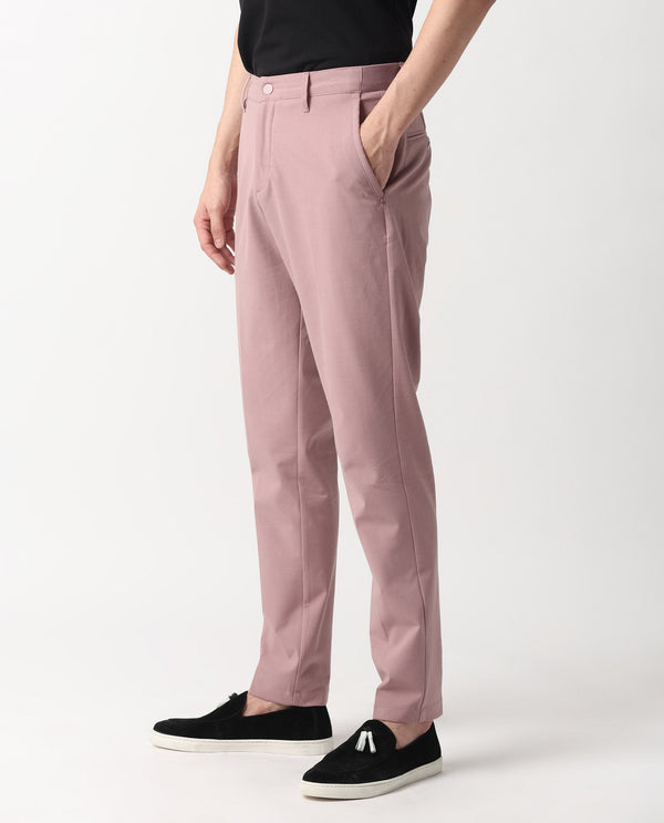 Rare Rabbit Men's Drivers Dusky Pink Mid-Rise Bi-Stretch With Elastic Waistband Regular Fit Trouser