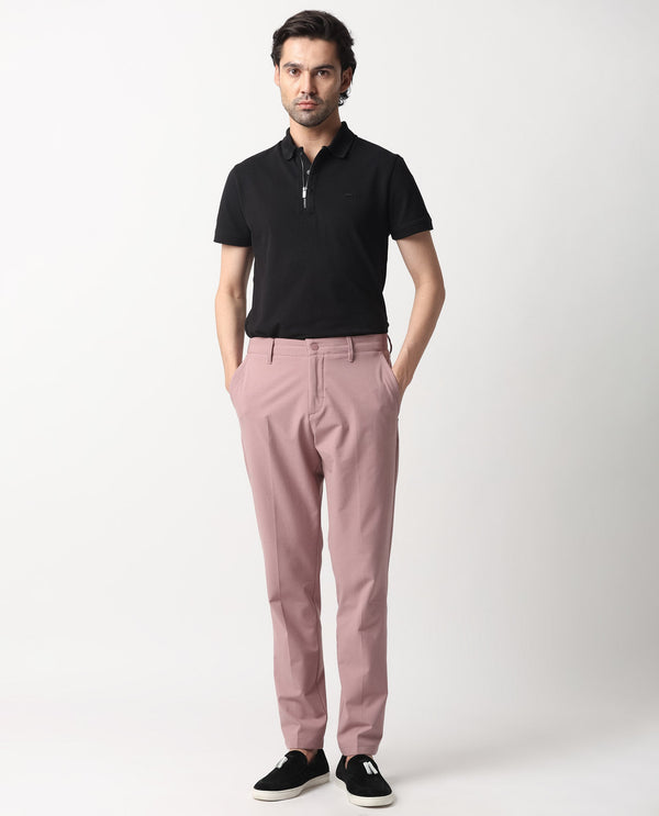 Rare Rabbit Men's Drivers Dusky Pink Mid-Rise Bi-Stretch With Elastic Waistband Regular Fit Trouser