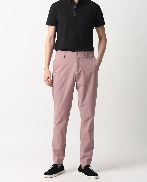 Rare Rabbit Men's Drivers Dusky Pink Mid-Rise Bi-Stretch With Elastic Waistband Regular Fit Trouser