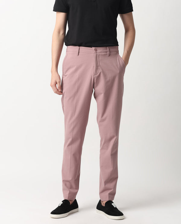 Rare Rabbit Men's Drivers Dusky Pink Mid-Rise Bi-Stretch With Elastic Waistband Regular Fit Trouser