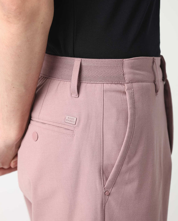 Rare Rabbit Men's Drivers Dusky Pink Mid-Rise Bi-Stretch With Elastic Waistband Regular Fit Trouser