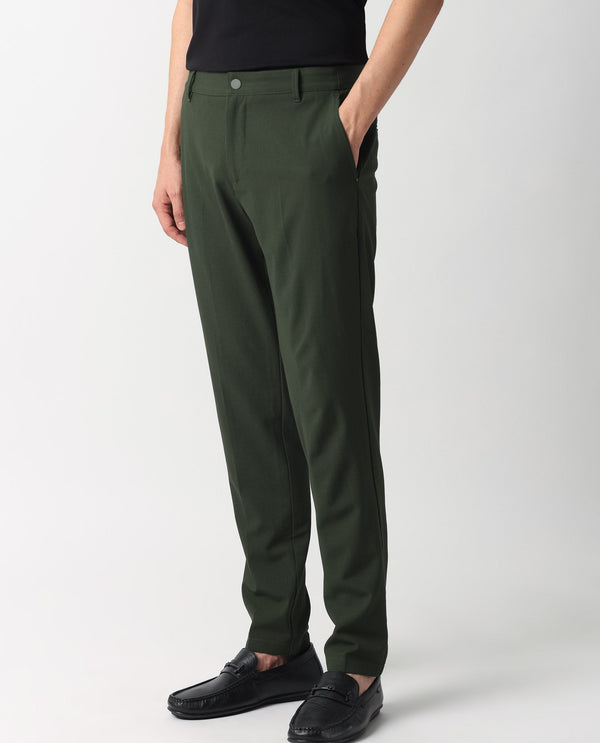 Rare Rabbit Men's Drivers Olive Mid-Rise Bi-Stretch With Elastic Waistband Regular Fit Trouser