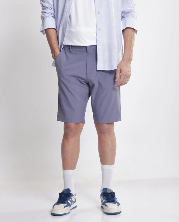 Rare Rabbit Men Drivo Dusky Purple Cotton Elastane Fabric Bi-Stretch Jacquard Waistband Regular Fit Solid Shorts