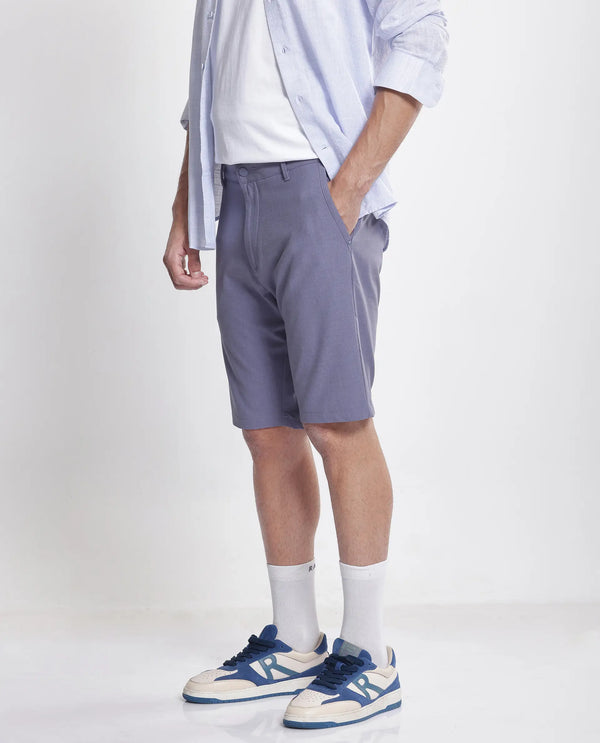 Rare Rabbit Men Drivo Dusky Purple Cotton Elastane Fabric Bi-Stretch Jacquard Waistband Regular Fit Solid Shorts