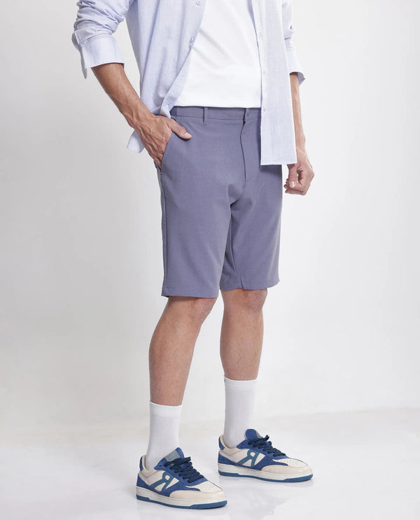 Rare Rabbit Men Drivo Dusky Purple Cotton Elastane Fabric Bi-Stretch Jacquard Waistband Regular Fit Solid Shorts