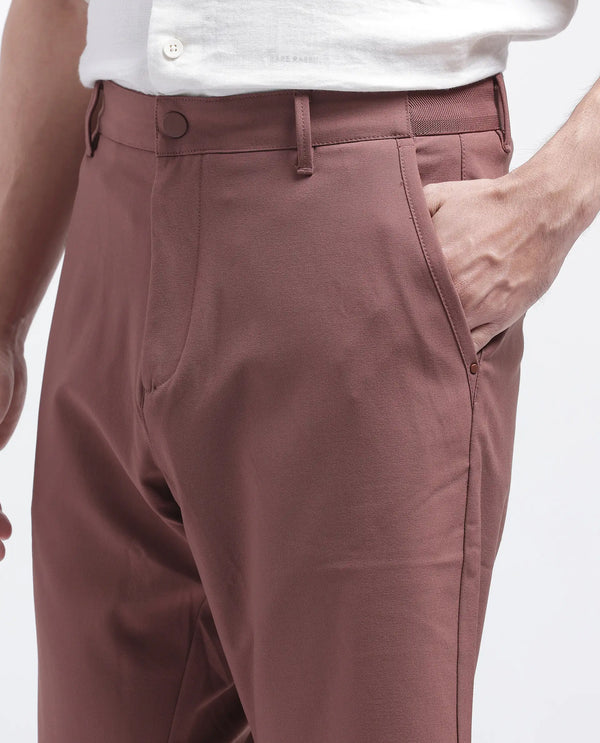Rare Rabbit Men Drivo Dusky Rust Cotton Elastane Fabric Bi-Stretch Jacquard Waistband Regular Fit Solid Shorts
