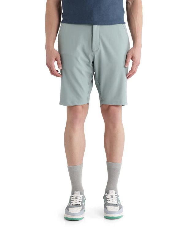 Rare Rabbit Men Drivo Pastel Green Cotton Elastane Fabric Bi-Stretch Jacquard Waistband Regular Fit Solid Shorts