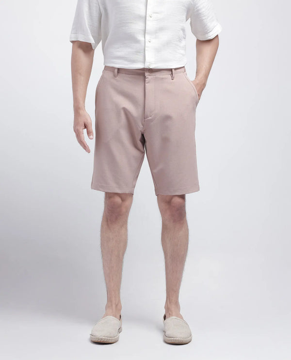 Rare Rabbit Men Drivo Peach Cotton Elastane Fabric Bi-Stretch Jacquard Waistband Regular Fit Solid Shorts