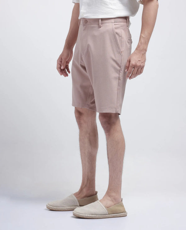 Rare Rabbit Men Drivo Peach Cotton Elastane Fabric Bi-Stretch Jacquard Waistband Regular Fit Solid Shorts