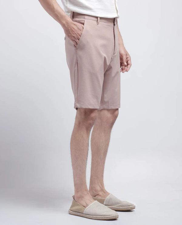 Rare Rabbit Men Drivo Peach Cotton Elastane Fabric Bi-Stretch Jacquard Waistband Regular Fit Solid Shorts