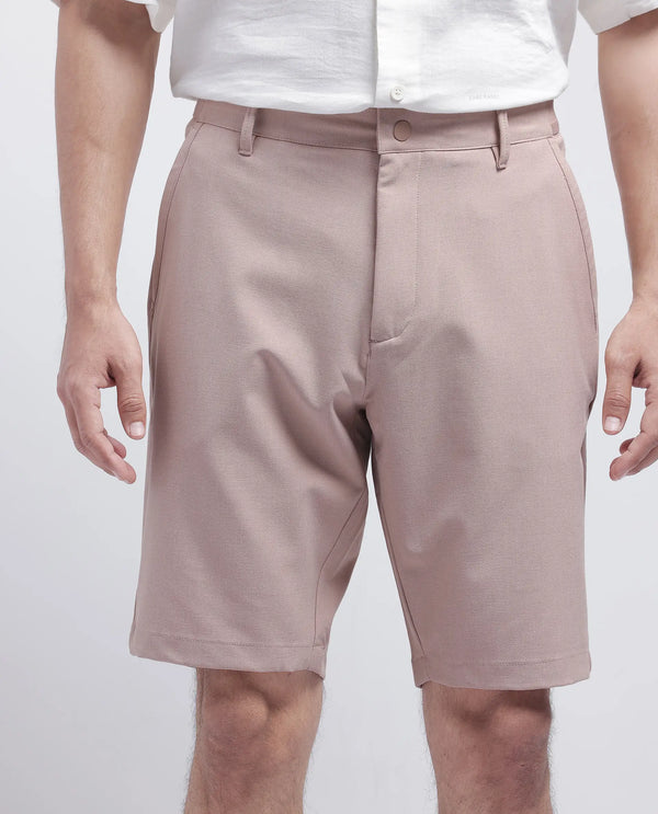 Rare Rabbit Men Drivo Peach Cotton Elastane Fabric Bi-Stretch Jacquard Waistband Regular Fit Solid Shorts