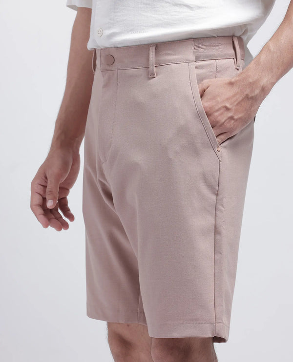 Rare Rabbit Men Drivo Peach Cotton Elastane Fabric Bi-Stretch Jacquard Waistband Regular Fit Solid Shorts