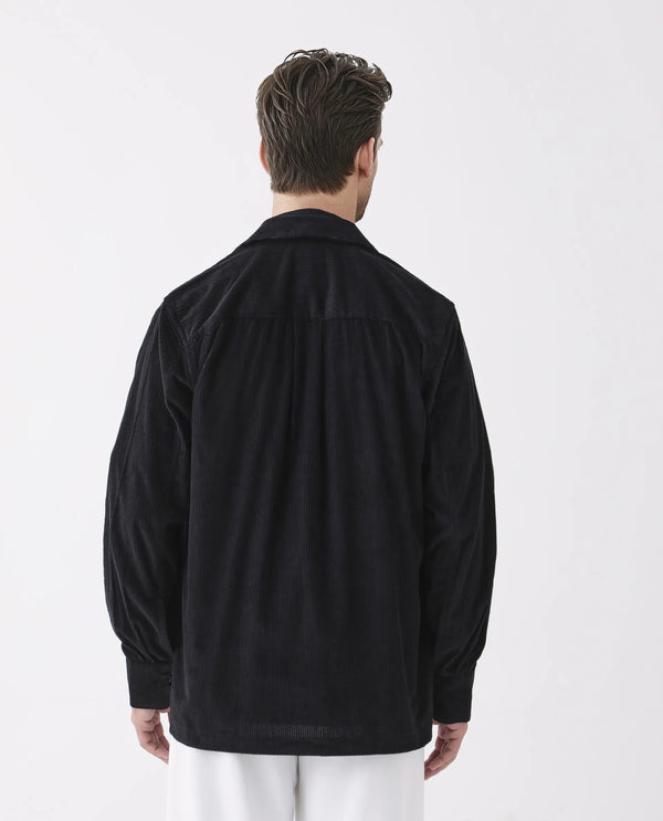 Rare Rabbit Men's Drozz Black Cotton Fabric Full Sleeve Collared Neck Zipper Closure Textured Shirt