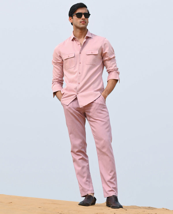 Rare Rabbit Men's Lyte Pink Solid Mid-Rise Regular Fit Lightweight Trouser