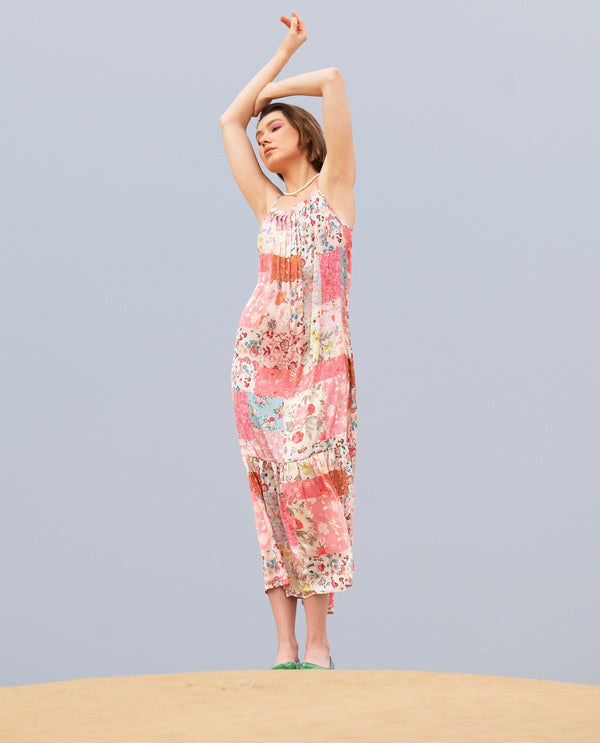 Rareism Women's Katie Multi Polyester Fabric Shoulder Straps Slip-On Closure Sleeveless Floral Print  Maxi Dress
