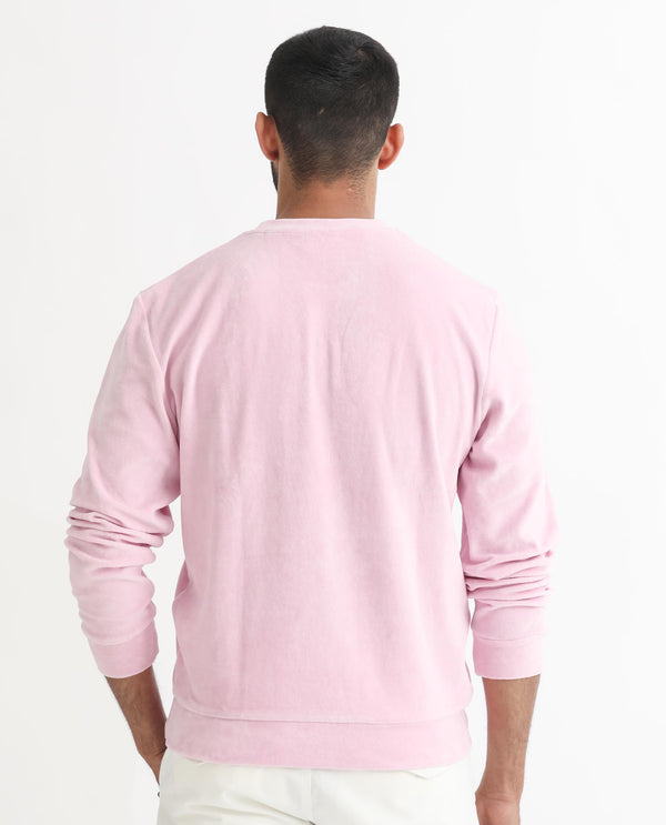 Rare Rabbit Mens Dube Pink Cotton Polyester Vellore Velvet Fabric Round Neck Full Sleeves Comfortable Fit Knitted Sweatshirt