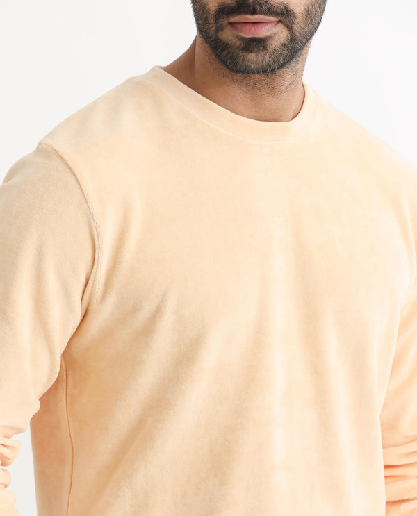 Rare Rabbit Mens Dube Yellow Cotton Polyester Vellore Velvet Fabric Round Neck Full Sleeves Comfortable Fit Knitted Sweatshirt