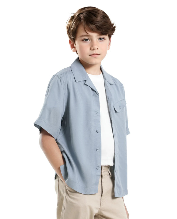 Rare Ones Kids Dubex Dusky Blue Modal Short Sleeve Solid Shirt