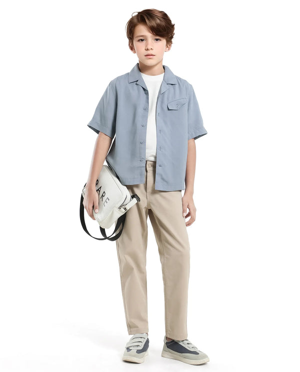 Rare Ones Kids Dubex Dusky Blue Modal Short Sleeve Solid Shirt