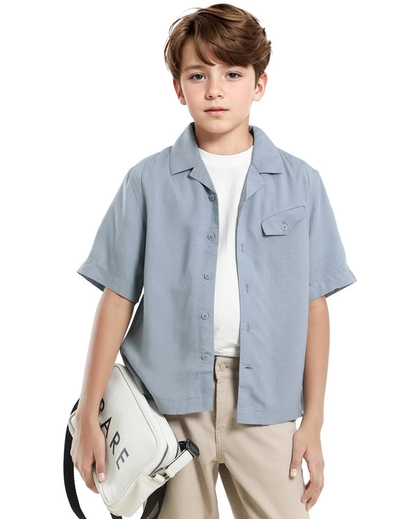 Rare Ones Kids Dubex Dusky Blue Modal Short Sleeve Solid Shirt