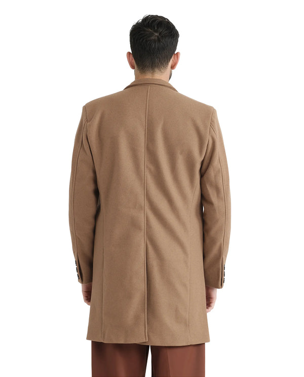 Rare Rabbit Men Dune-2 Mustard Polyester Rayon Fabric Full Sleeve High Neck Button Closure Textured Long Coat
