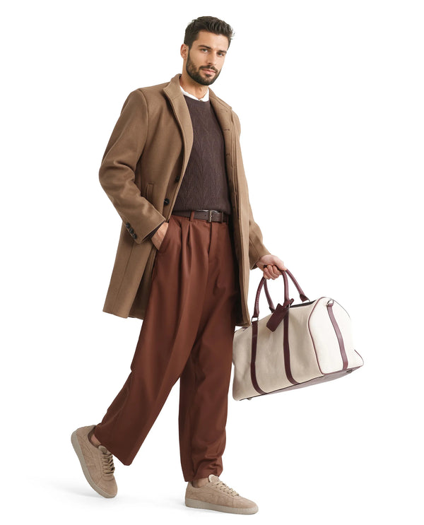 Rare Rabbit Men Dune-2 Mustard Polyester Rayon Fabric Full Sleeve High Neck Button Closure Textured Long Coat