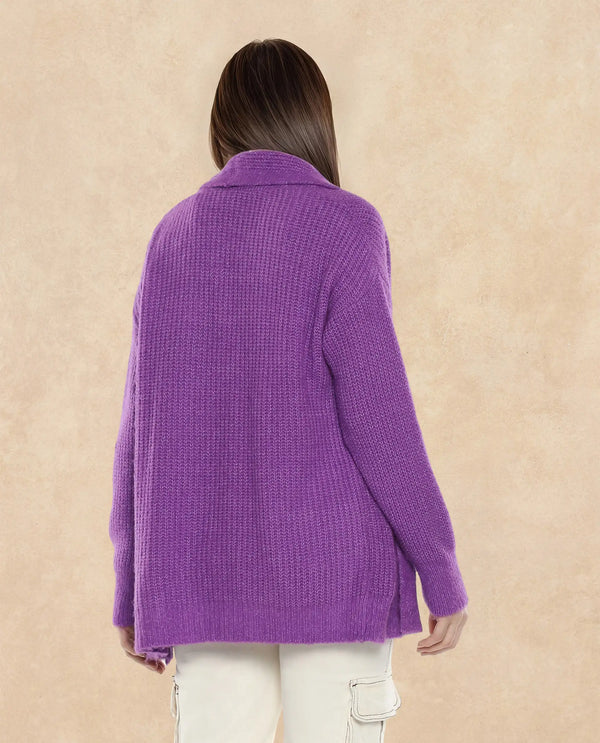 Rareism Women Jug Purple Acrylic Polyester Fabric Relaxed Fit Plain Shrug