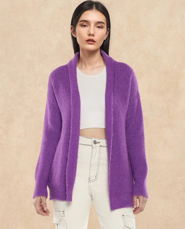 Rareism Women Jug Purple Acrylic Polyester Fabric Relaxed Fit Plain Shrug