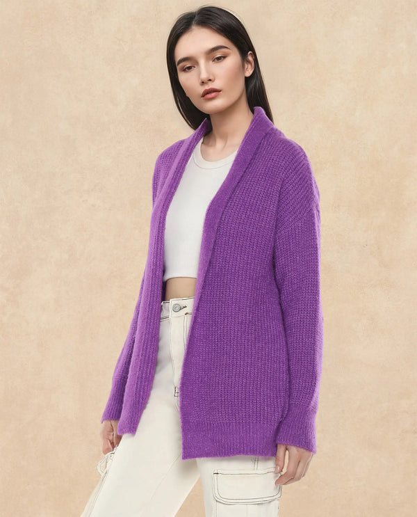Rareism Women Jug Purple Acrylic Polyester Fabric Relaxed Fit Plain Shrug