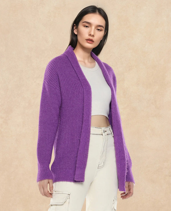 Rareism Women Jug Purple Acrylic Polyester Fabric Relaxed Fit Plain Shrug
