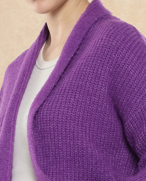 Rareism Women Jug Purple Acrylic Polyester Fabric Relaxed Fit Plain Shrug