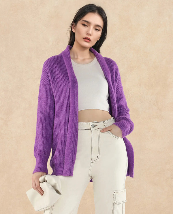 Rareism Women Jug Purple Acrylic Polyester Fabric Relaxed Fit Plain Shrug