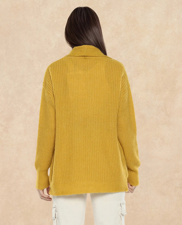 Rareism Women Jug Yellow Acrylic Polyester Fabric Relaxed Fit Plain Shrug