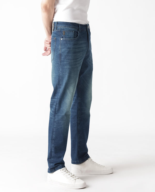 Rare Rabbit Men's Dunker Navy Mid-Rise Regular Fit Jeans