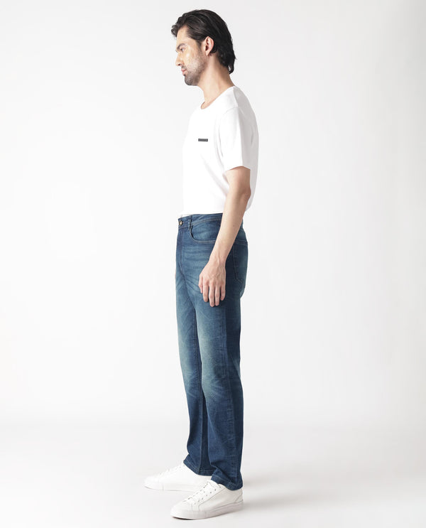 Rare Rabbit Men's Dunker Navy Mid-Rise Regular Fit Jeans